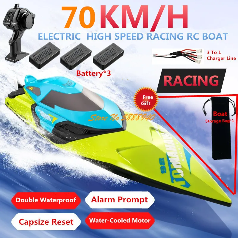 

70KM/H Double Waterproof Electric RC High Speed Racing Boats 200M 50CM Water Sensor Capsize Reset Remote Control Speedboat toys