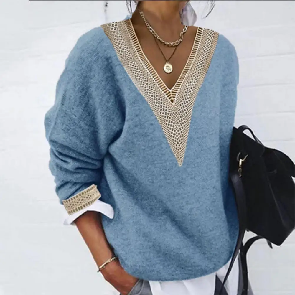 Sweater Top Long Sleeve V-Neck Super Soft Thick Washable Non-Fading Winter Warm Sweater Women Clothing