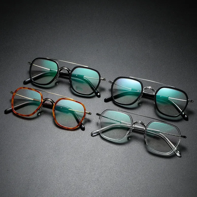 نظارات التيتانيوم النقي GMS15retro هونغ كونغ نمط مزدوج شعاع اليدوية المد العلامة التجارية بيتا التيتانيوم الرجال والنساء قصر النظر صندوق وجه كبير