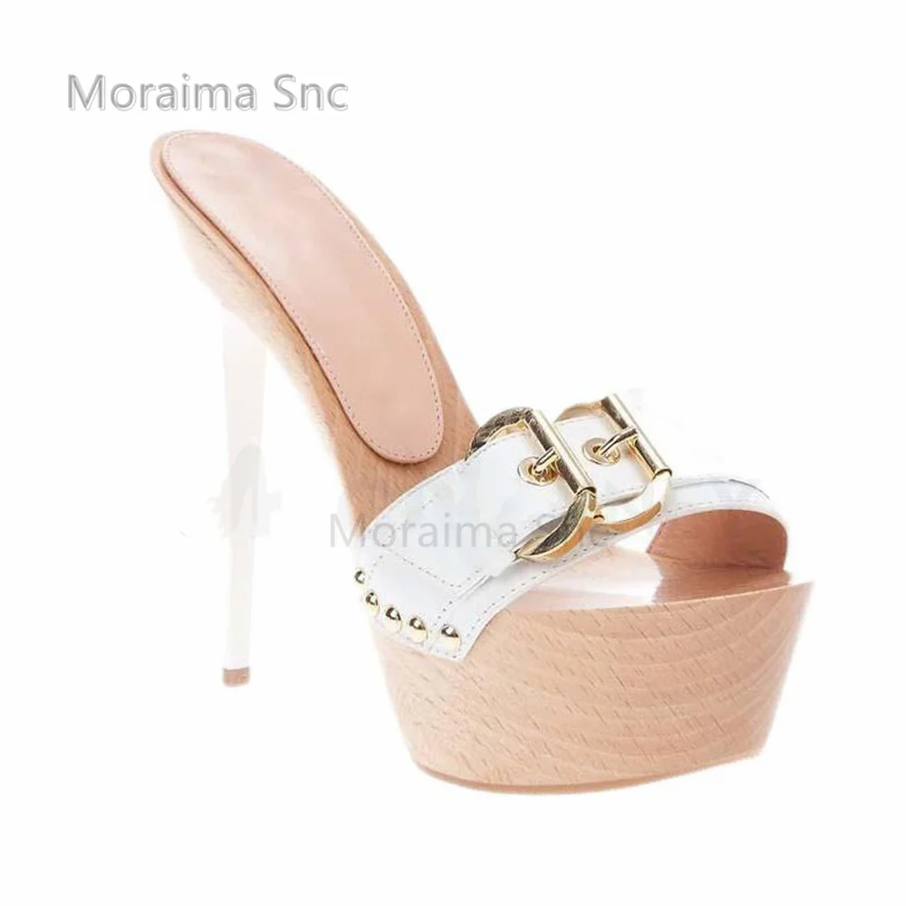 Belt Buckle Platform Stiletto High Heel Slippers for Women Metal Decorative Sandals Sexy Mature Summer Shoe Multicolor Heels