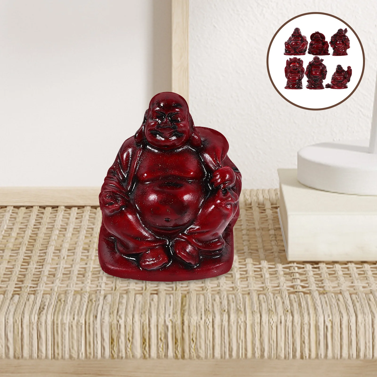 

6 Pcs Mini Maitreya Buddha Ornaments Resin Craft Desktop Adornments Small Statue Decor Decorations Office