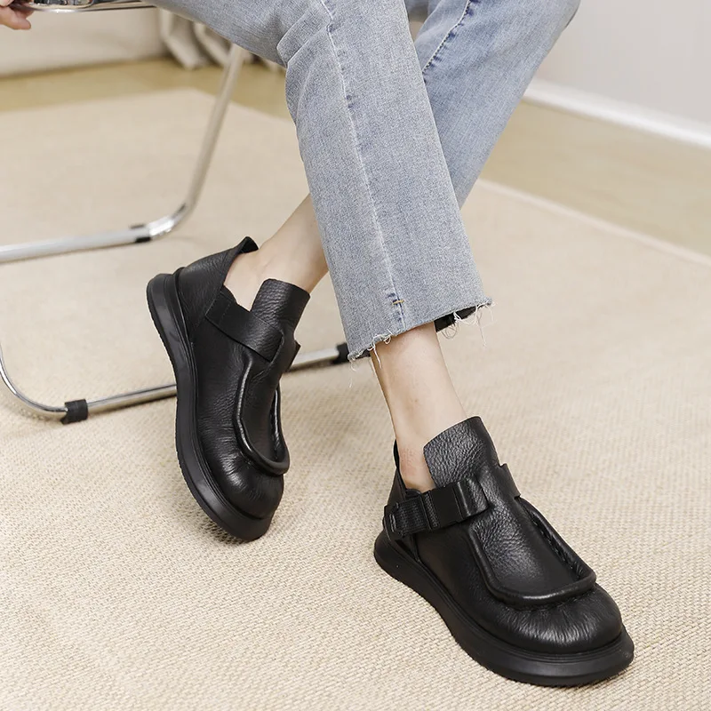 GKTINOO 3cm New Ethnic Woman Comfy Retro Cow Genuine Leather Autumn Buckle Shoes Ergonomic Soft Oxford Soled Flats Leisure Loafe