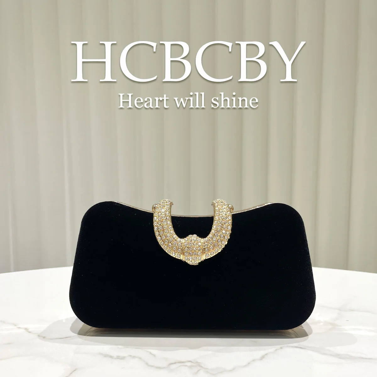 Black gorgeous shiny elegant velvet clutch bag, women's fashion rhinestone buckle box dinner bag