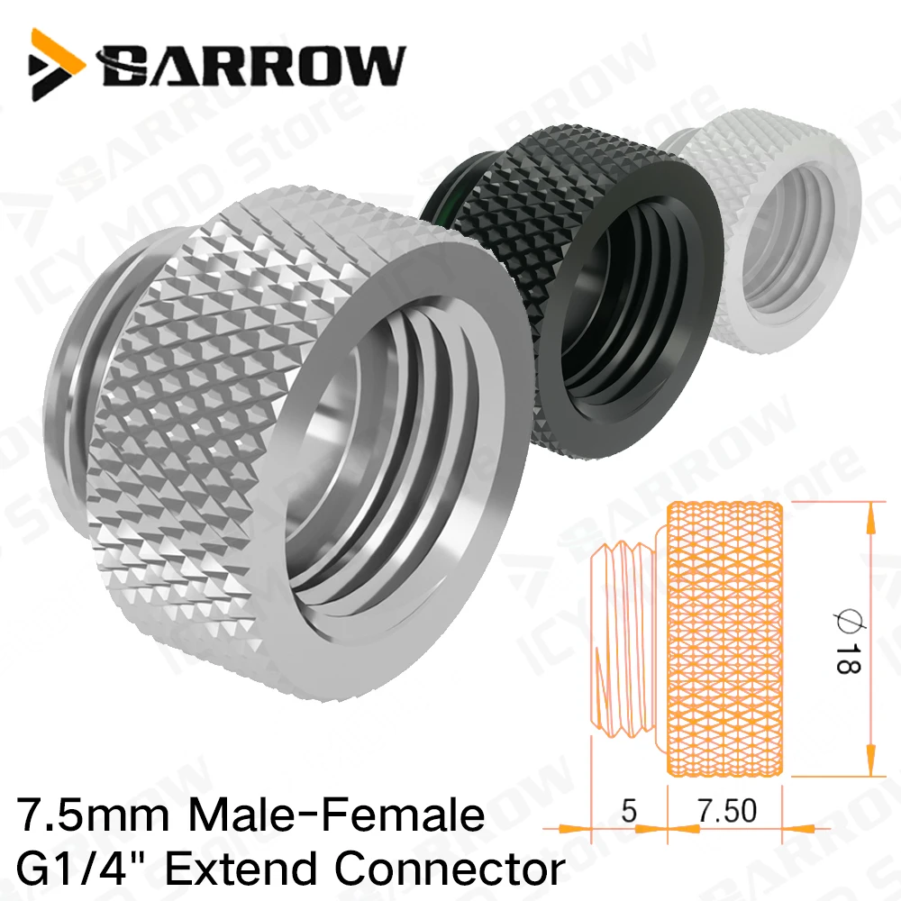 

BARROW 7.5mm Male Female Extension Connector Brass PC Water Cooling Equipment Connection Fittings MOD 0.295 Inch G1/4"General