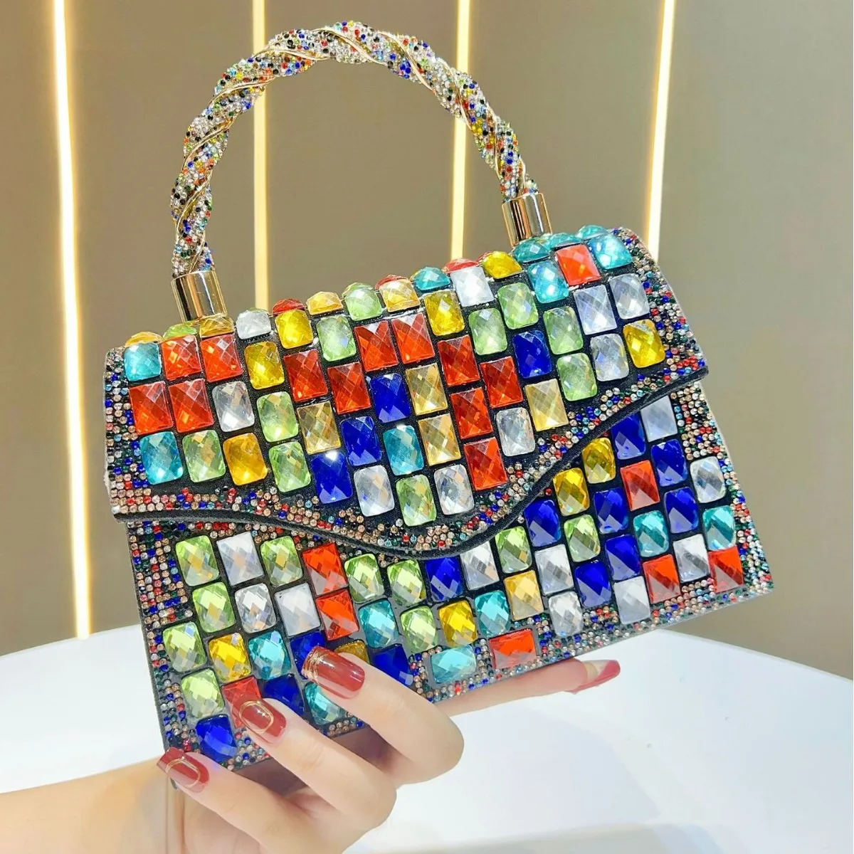 

Muti Color Women Evening Bags Flap Party Handbags Flower Rhinestones Clutch Bags New Arrival Event Banquet Flap Diamonds Gold