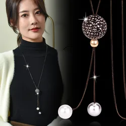 Black Crystal Ball Long Necklace for Women New Fashion Females Jewelry Sweater Chain Necklaces Dress Accessories