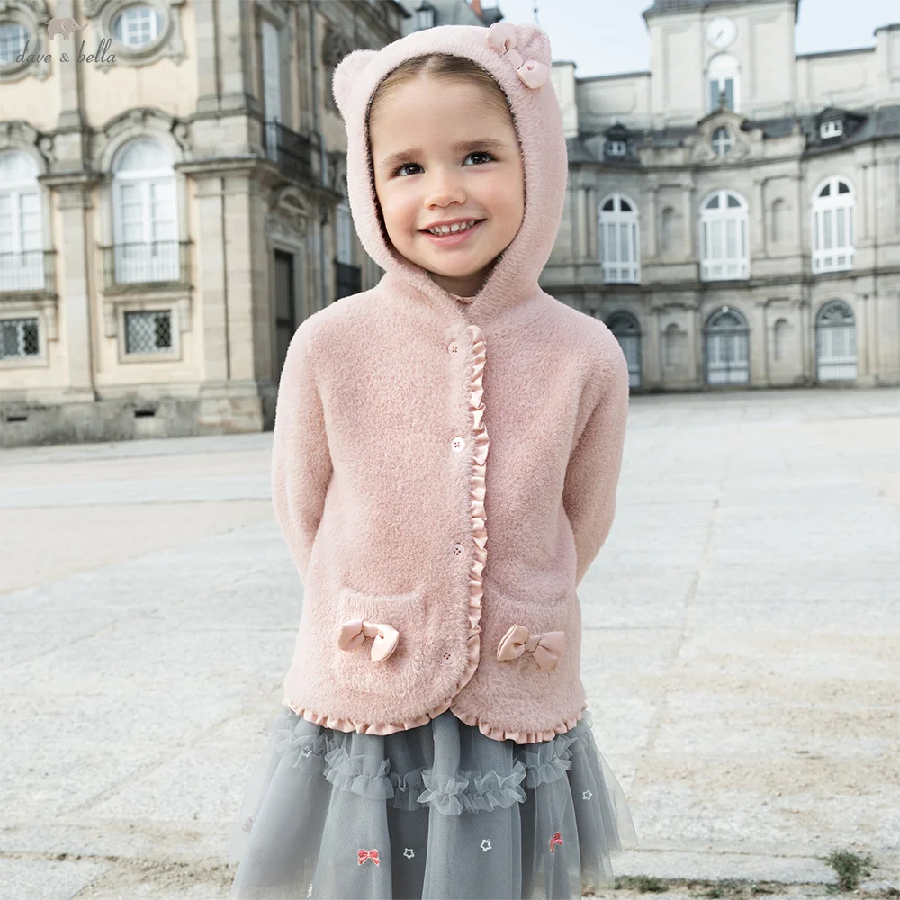

Детский свитер Dave Bella, куртка на осень-зиму, плотное плюшевое пальто для девочек, розовое милое вязаное пальто для малышей, детская одежда DB4252886