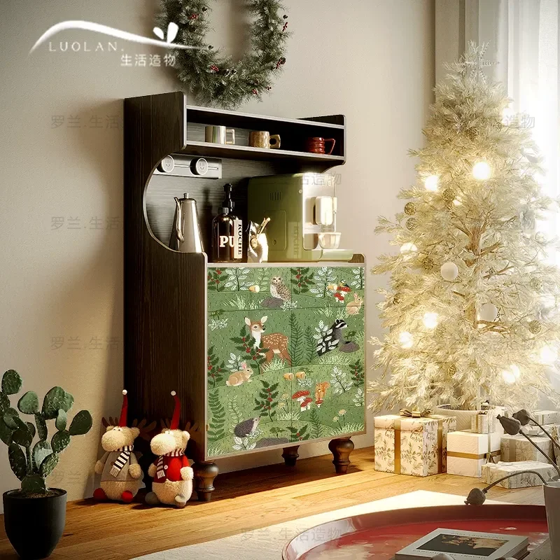 Cream Solid Wood Dining Side Cabinet Small Living Room Storage Decorative Cabinet Kitchen Corner Coffee Cabinet