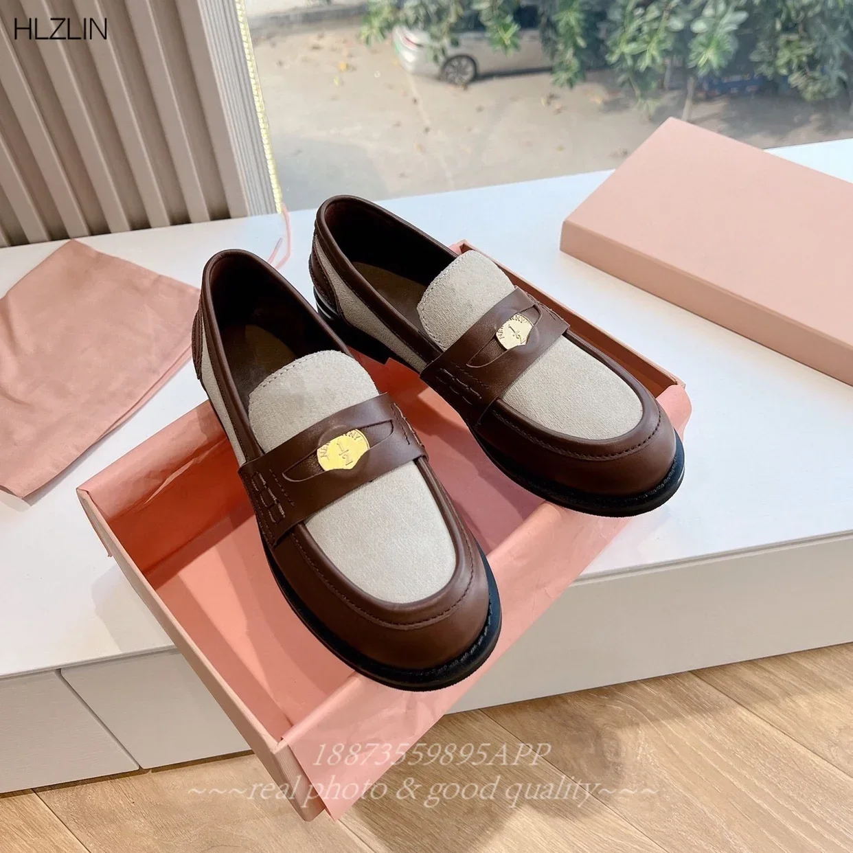 

2024 early spring new fashion lucky coin color round head single shoes leather slip-on women's shoes