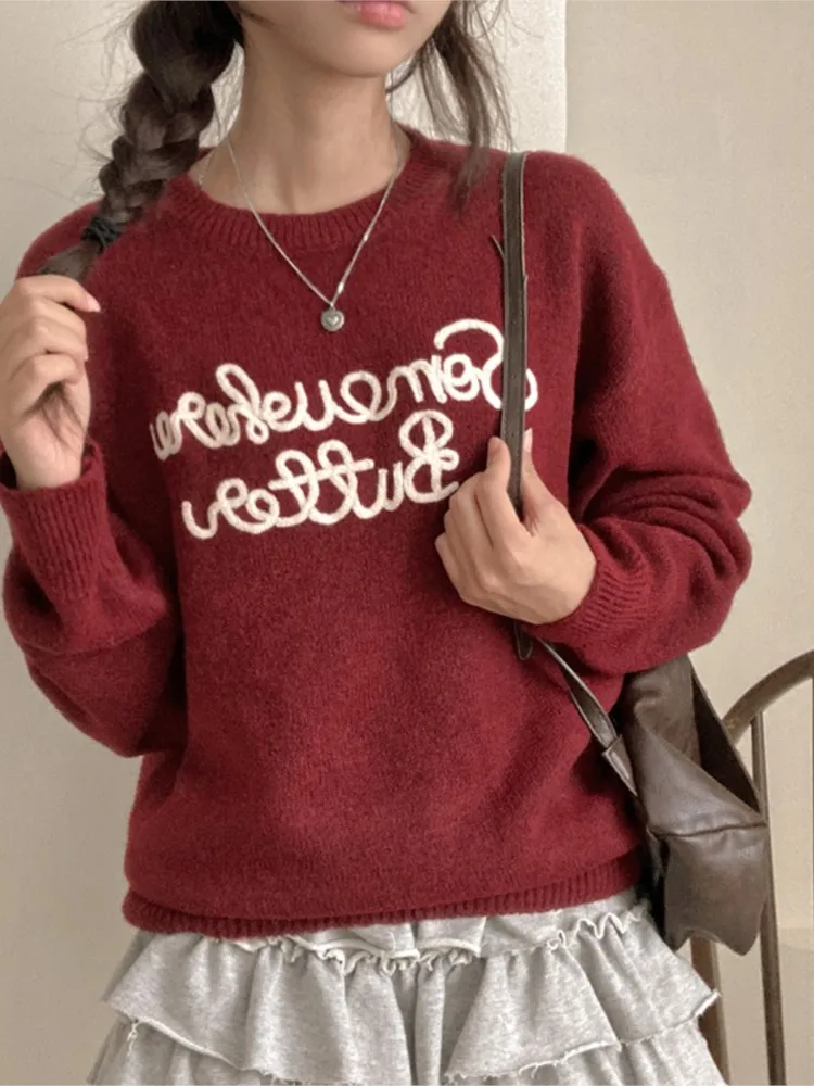 محبوك سترة الخريف الشتاء المرأة الكورية طويلة الأكمام البلوز السيدات البلوز القمم موضة إلكتروني طباعة امرأة متماسكة البلوزات #4