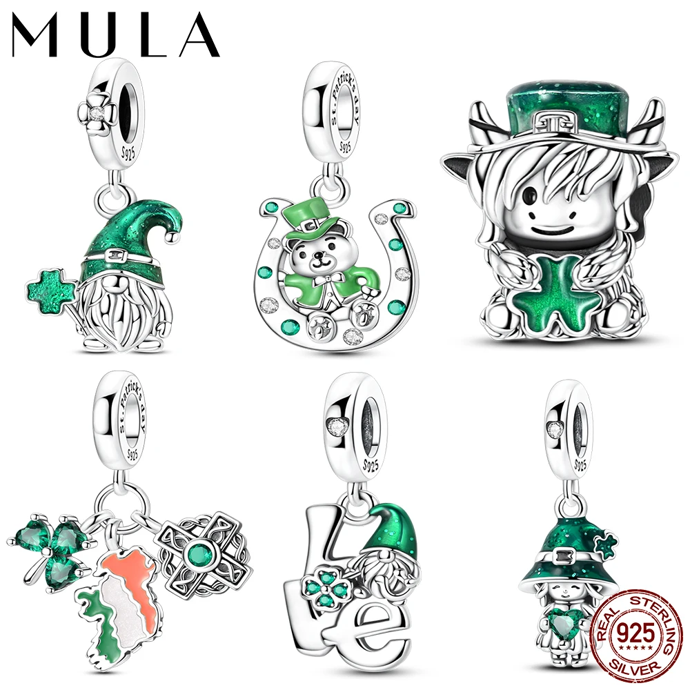 Mula, nuevos dijes colgantes chapados en plata 925 de la serie del Día de San Patricio, aptos para pulsera Original con dije de cadena de serpiente, regalo DIY