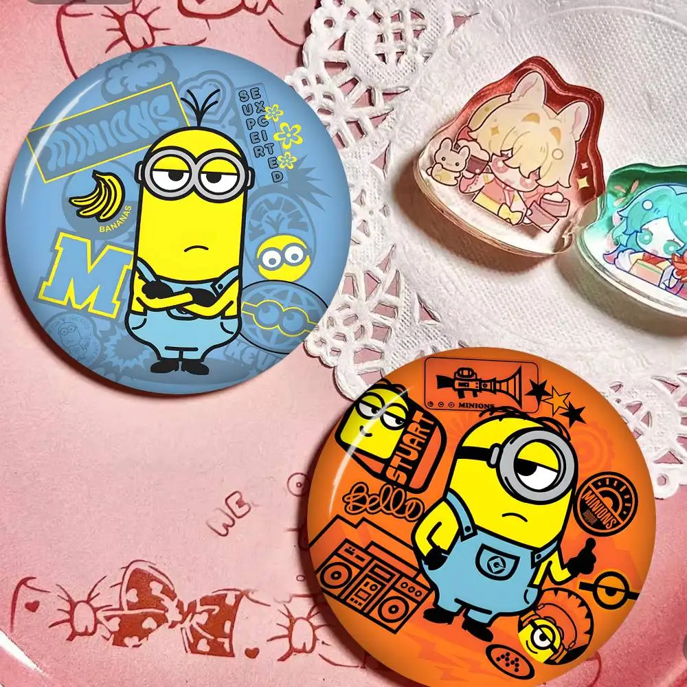 Cartoon Movie M-Minions Round Button Pins Slogan Creative Brooches Backpack Clothes Decoration Fashion Cartoon Jewelry Gifts