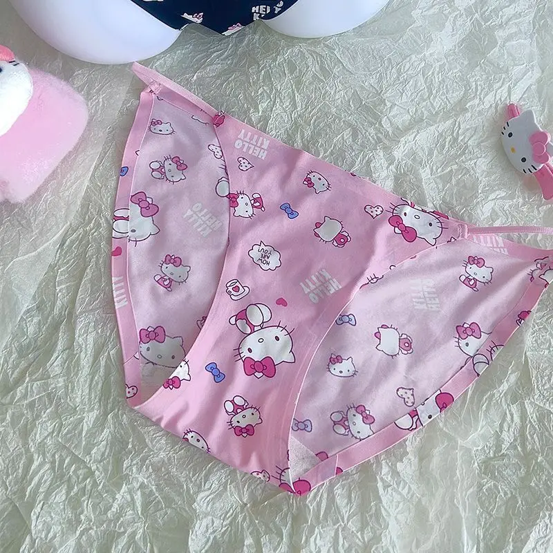 Sanrio Ice Shreds Cartoon Hello Kitty Printed Cute Scarless Panties Female Pure Desire Sexy Girl Lingerie Female Summer Thong