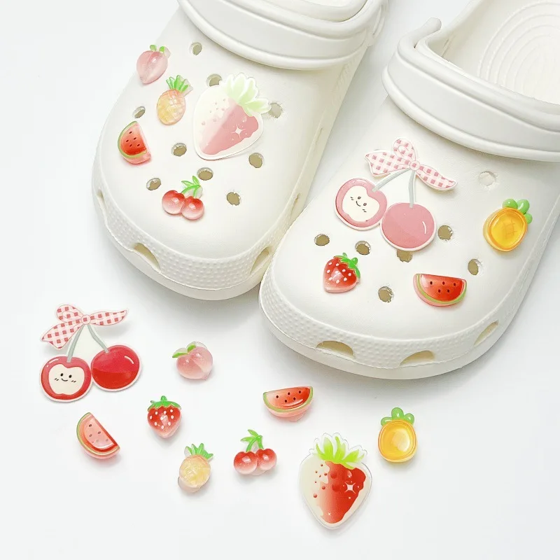 Sweet Cute Fruit Strawberry DIY Shoe Charms For Clogs Bubble Slides Sandals Removable Shoe Decorations Accessories Xmas Gift