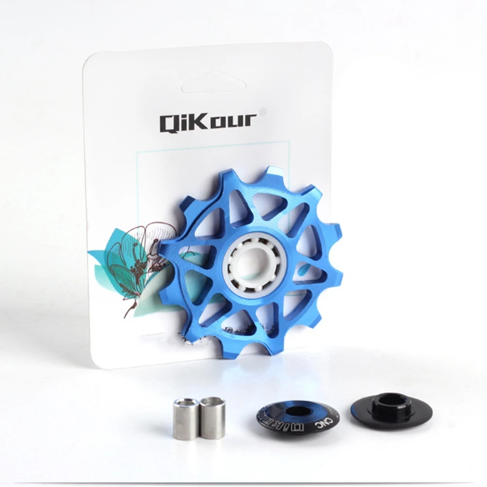 QiKour 12T MTB Bicycle Rear Derailleur Jockey Wheel Ceramic bearing Pulley CNC Road Bike Guide Roller Idler-Blue