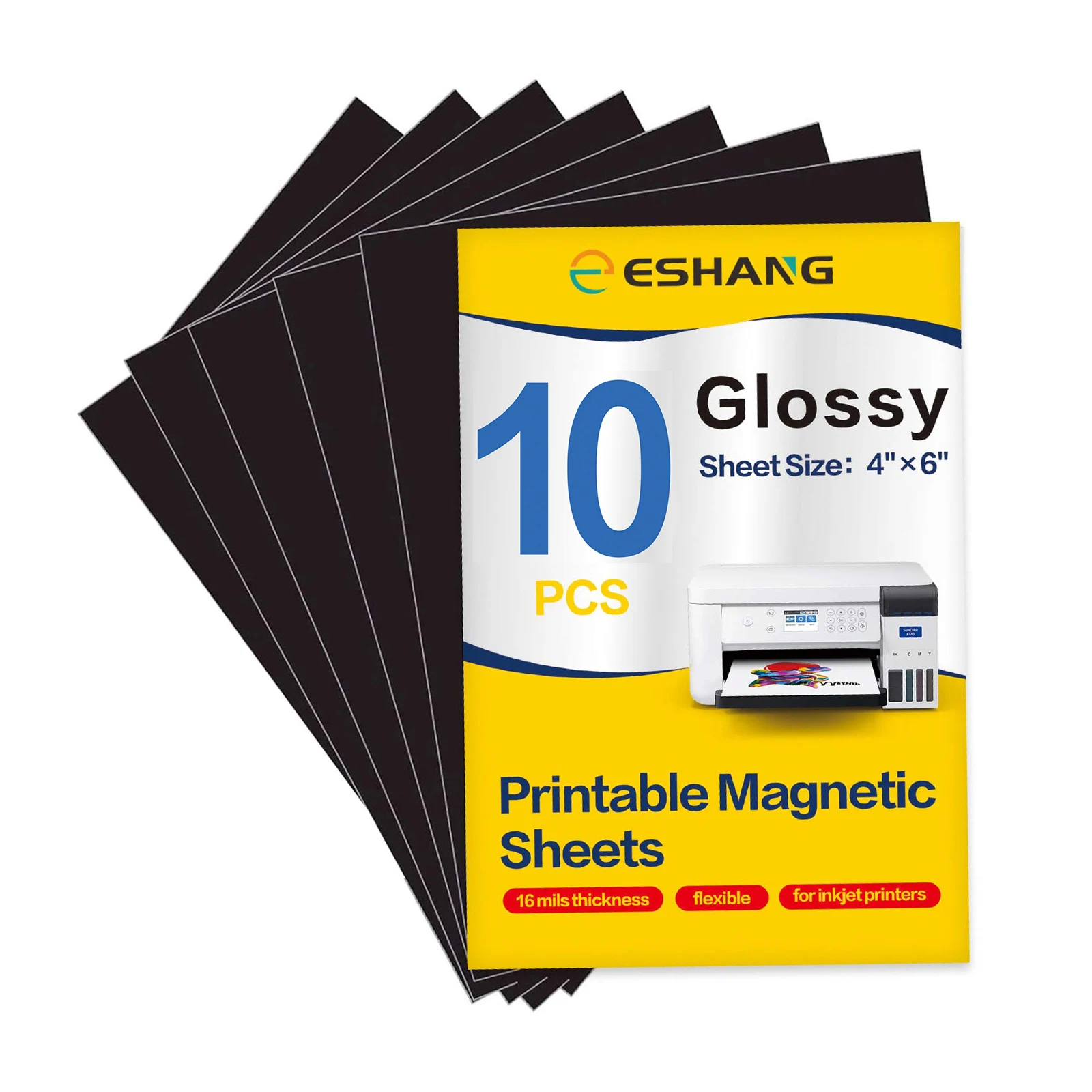 4 x 6 pulgadas 10 PCS Hojas magnéticas imprimibles brillantes Papel fotográfico magnético no adhesivo de 16 mil de espesor para impresoras de inyección de tinta