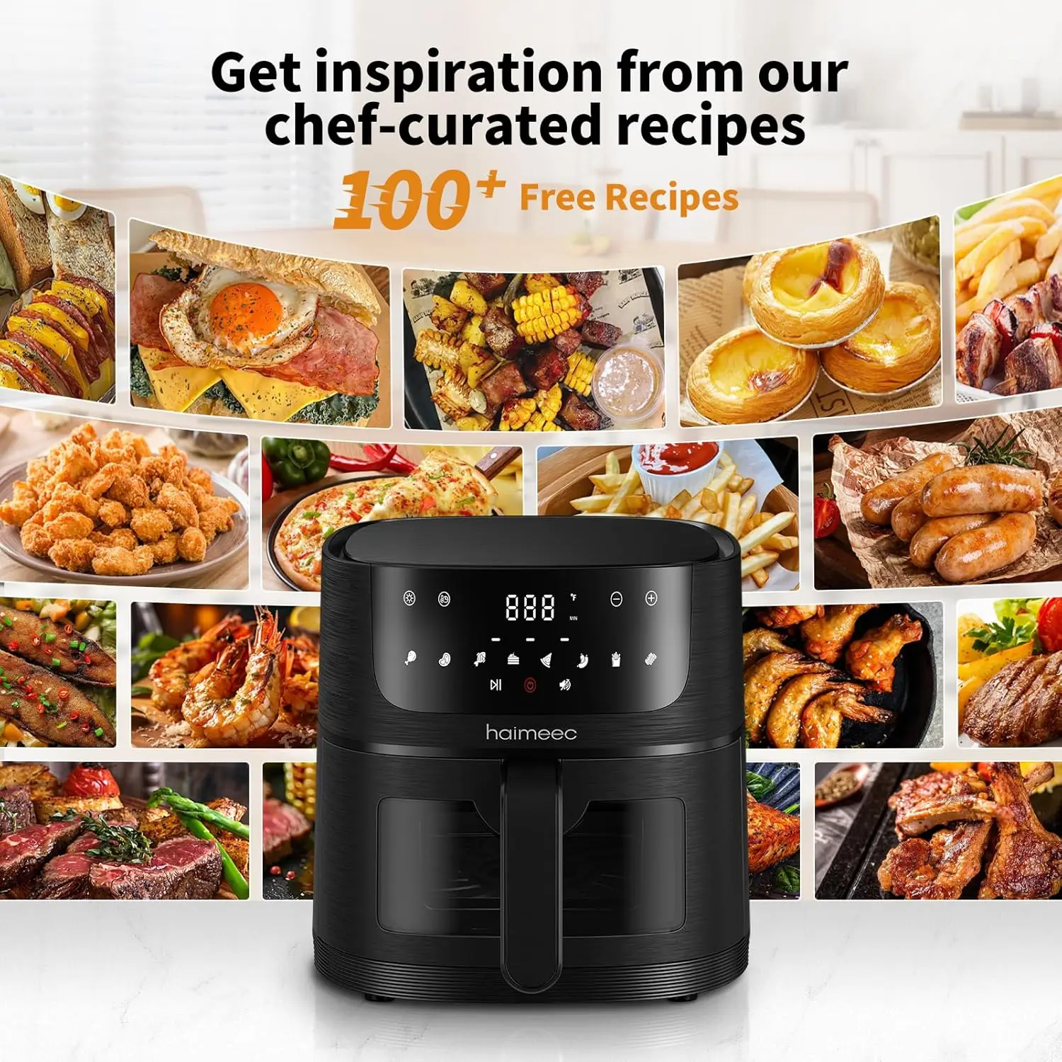 Air Fryer 8-in-1 with 6.3 Qt Capacity and Easy View Windows, Max , 95% Less Oil, 100+ Recipes, Shake Reminder, Nonstick Basket f