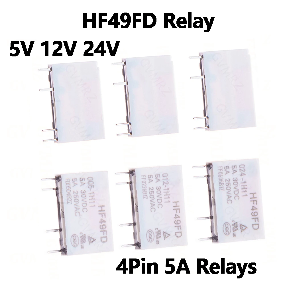 HF49FD Relay HF49FD-005 012 024 1H11 4Pin 5A Relays DC 5V 12V 24V HF49FD-005-1H11 HF49FD-012-1H11 HF49FD-024-1H11 5V 12V 24V