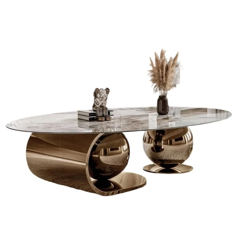 

Marble light luxury coffee table modern simple household small apartment Italian living room oval tea table