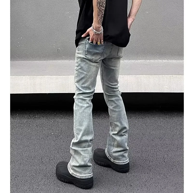 Obcisłe dżinsy rurki męskie szare letnie główna ulica pantalony Hombre proste spodnie Slim Streetwear dopasowany w stylu Vintage jesień Y2k spodnie