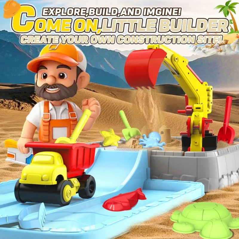 Conjunto de brinquedos de praia - Mesa de areia com veículos de construção, acessórios com cores aleatórias - De volta às aulas/Natal/Halloween