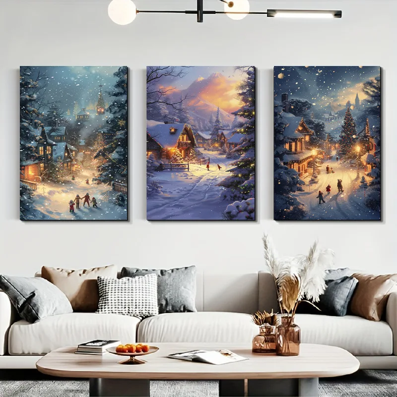 Nordic Santa Claus hanging painting snow scenery canvas painting home living room decoration painting dining room