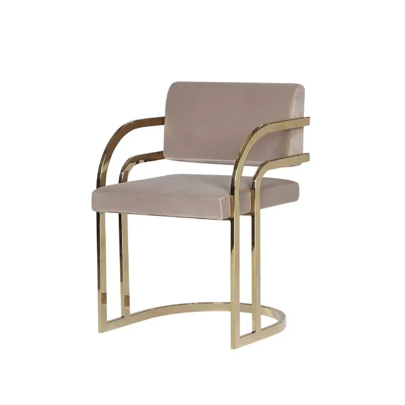 Light luxury stainless steel gold-plated soft-wrapped dining chair, western restaurant cafe dining chair, hotel book chair