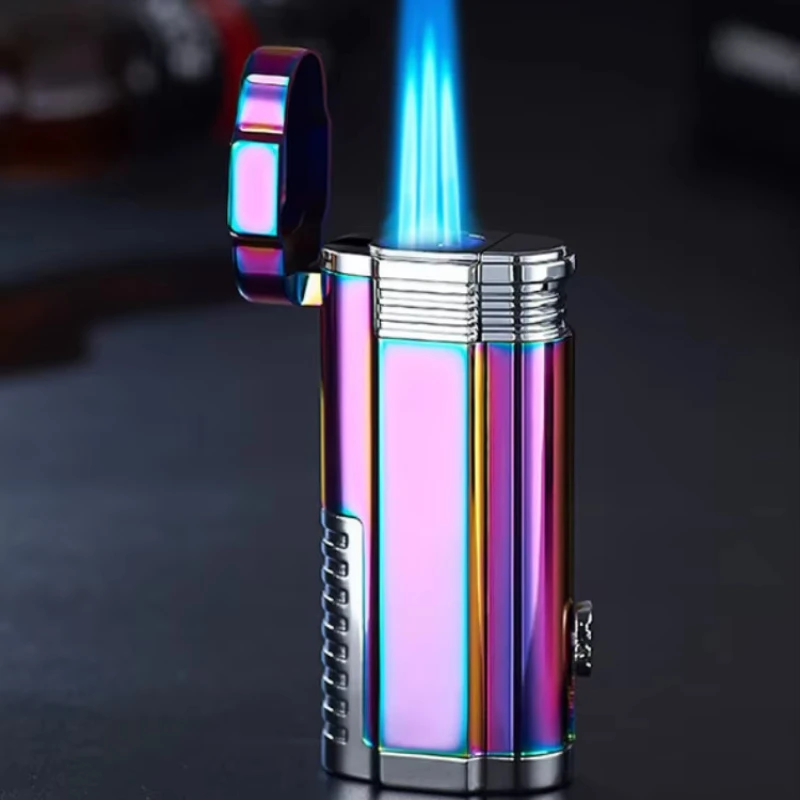 New Triple Torch Butane Gas Turbine Jet Lighter Cigar Drilling Metal Outdoor Windproof Cigarette Camping Kitchen Man Lighter