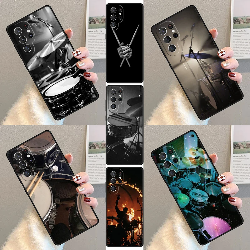 Drum Rock Drummer Musician Drumsticks Phone Case For Samsung Galaxy S23 S21 S20 FE S24 S22 Ultra Note20 S10 S9 S8 Plus Cover