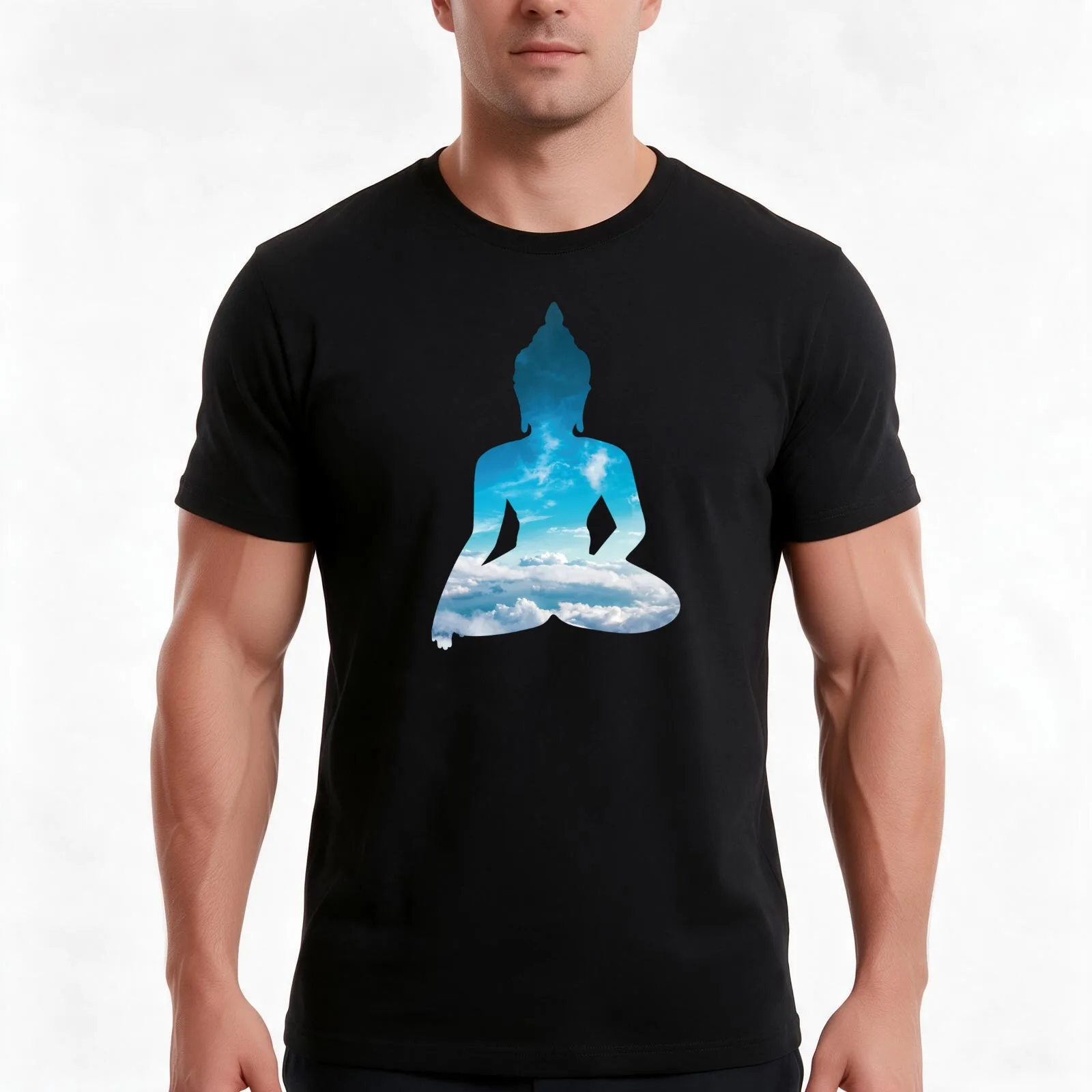 Sky Buddha T-Shirt, Summer Casual Cotton Tee, Oversized Streetwear Tops, Vintage Graphic Print, Loose Fit Short Sleeve