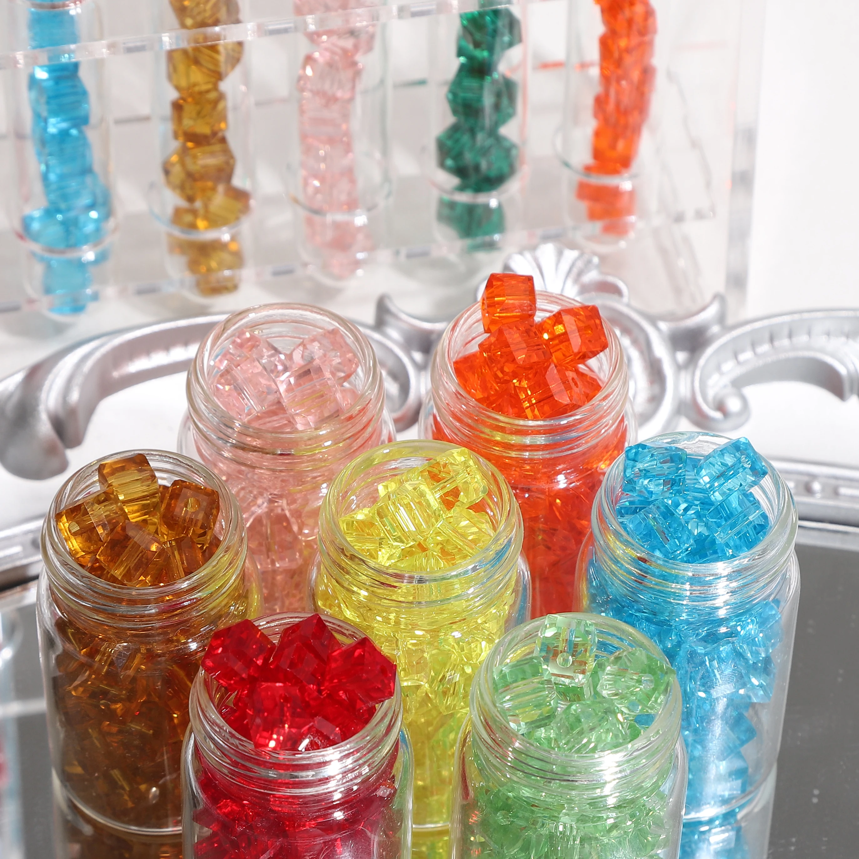 Os recém-chegados 10/20 pçs 6/8mm quadrado facetado contas de cristal vidro solto espaçador cubo contas para fazer jóias diy acessórios