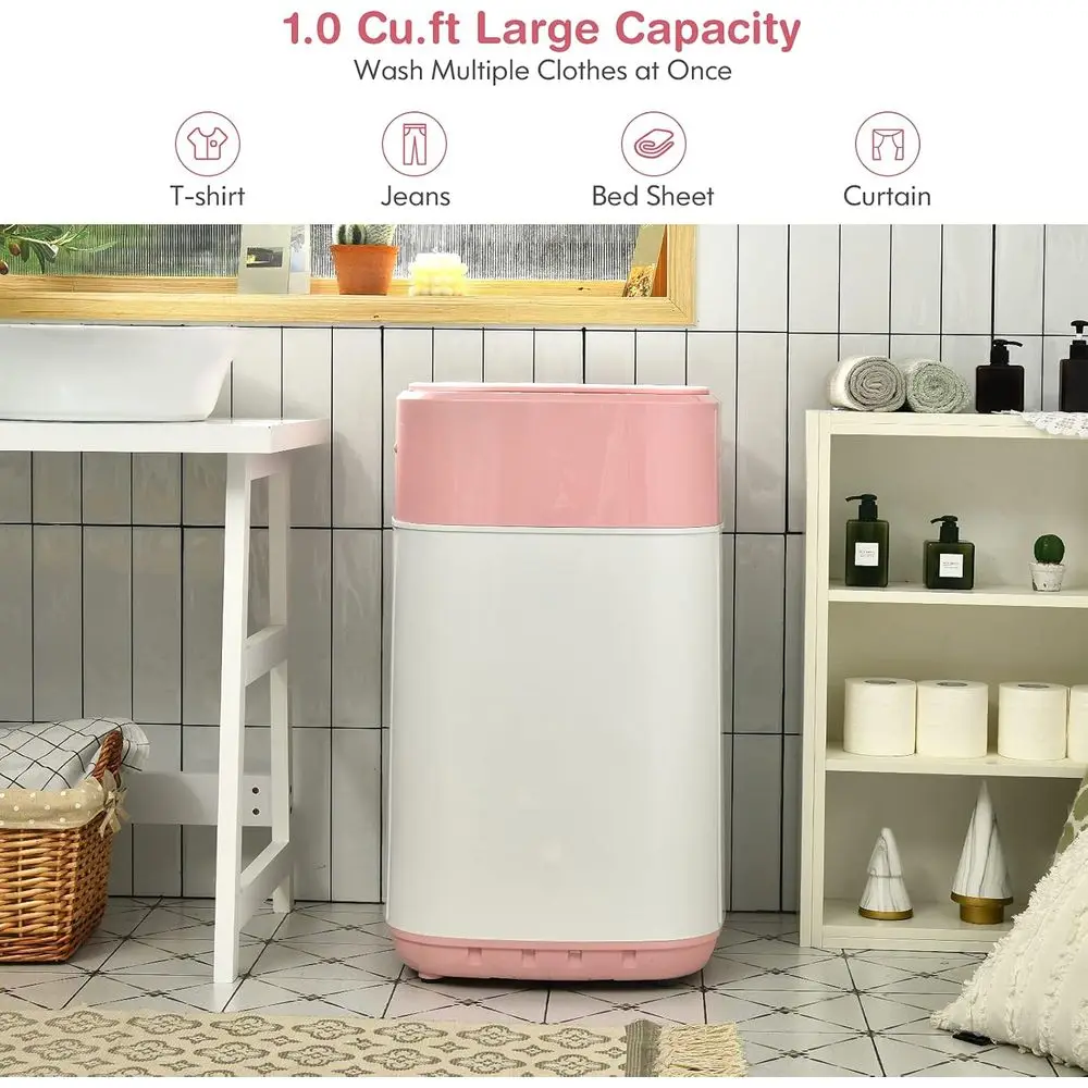 Compact 8-lb Capacity Washer with 6 Programs, Built-in Pump, Child Lock, Ideal for RVs, Dorms, and Apartments, Pink