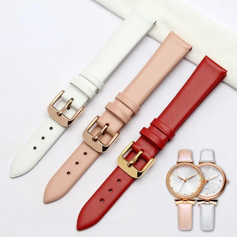 Watch Band Women's Genuine Leather  for Flyta Clover Flower Language One Jonas & Verus First Layer Cowhide 12mm 14mm 16mm