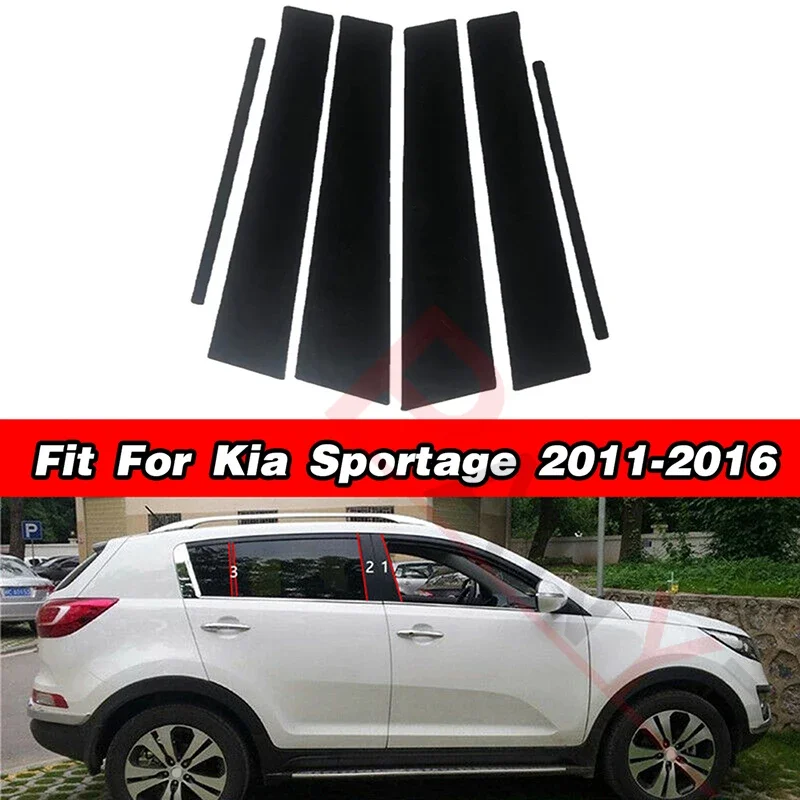 Autocollants de décoration pour Kia Sportage 2011 2012 2013 2014 2015 2016, 6 pièces, colonne de porte et fenêtre, pilier B C, couverture de poteau
