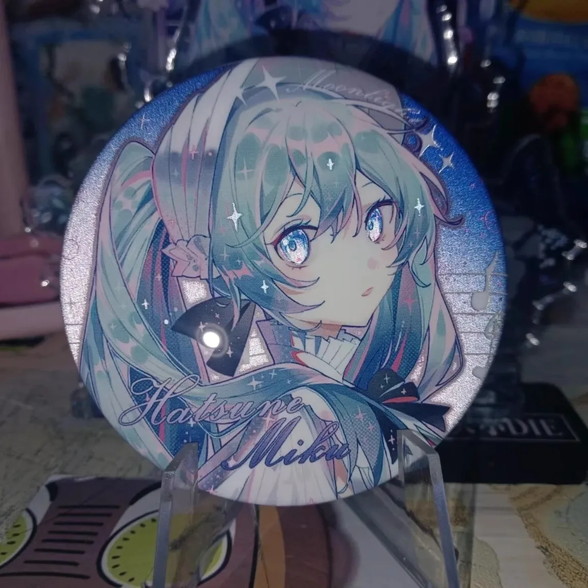 Thick-bottomed High-quality Hatsune Miku peripheral Miku badge evening star movement reflective bar chirp two-dimensional