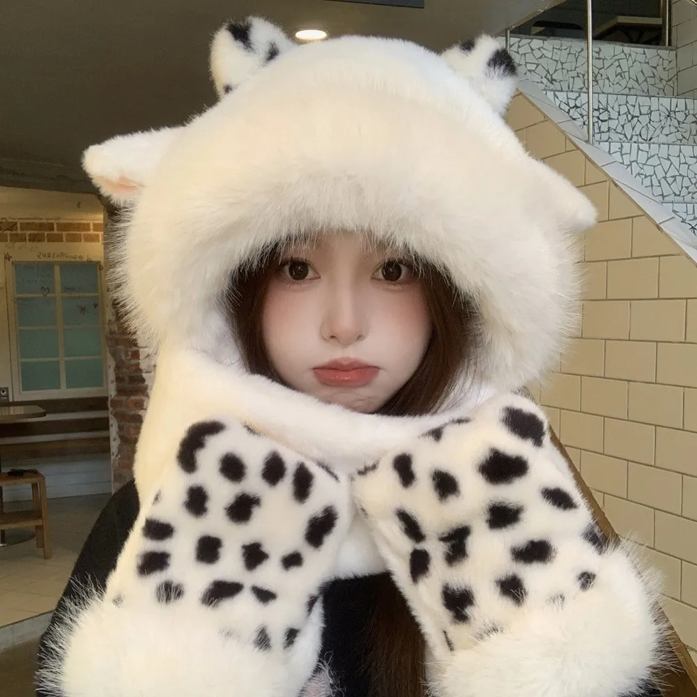 3pcs/Set 3 Piece Set Bear Hat Scarf Gloves Set Polyester Thick Warm Winter Hat Scarf Gloves Set 58cm to 60cm Head Circumference