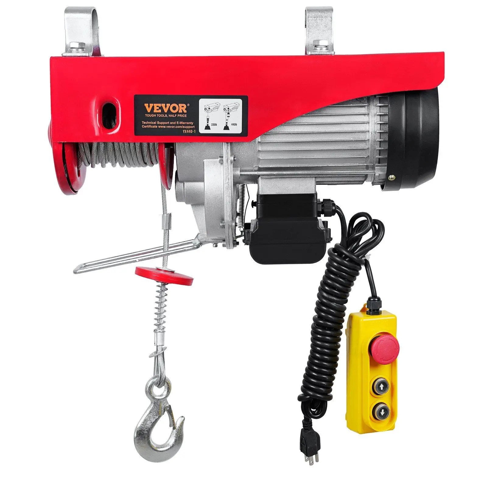 VEVOR Electric Hoist, 440lbs, 14ft Wired Control, 110V, 40ft Lift, Copper Motor, Emergency Stop