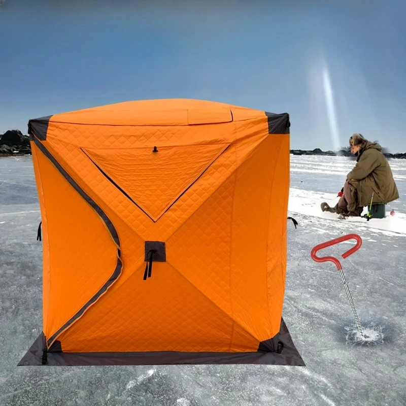 4 Person Ice Fishing Tent, Windproof Insulated Cotton Shelter with Quick Setup, Portable Thickened Warm Winter Tent for Outdoor