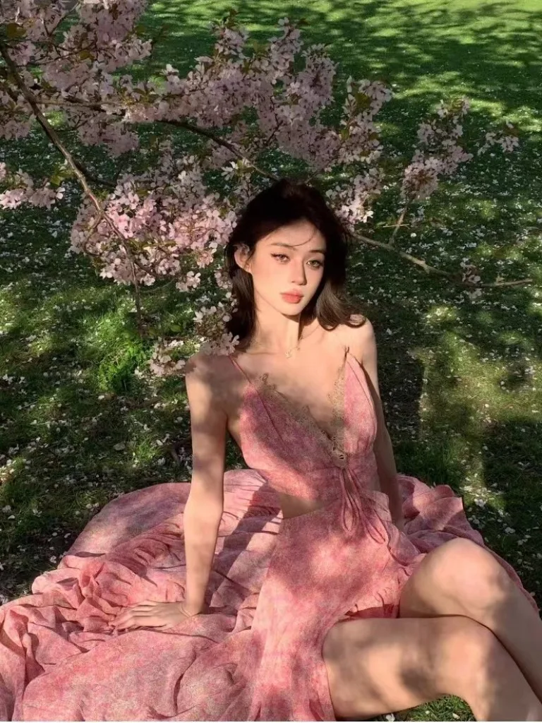 Superbe île Vaion dentelle florale Maxi Dr Sexy pur désir plage côte vacances jupe longue coupe ample V Ne Polyester