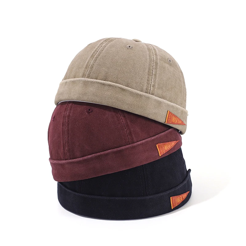 Top Washed Docker Cap Without Visor Letter Lable Brimless Caps Retro Solid Color Men Women Beanie Hat Vintage Style New Style