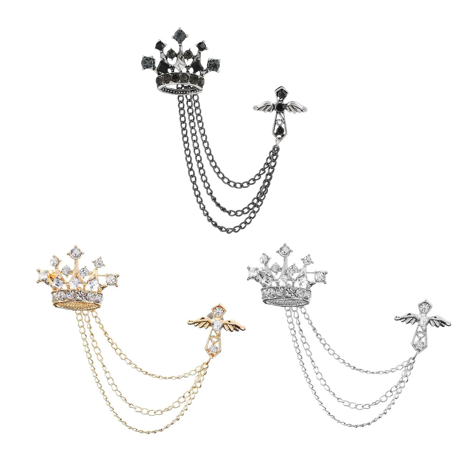 Men's Crown Brooch Hanging Chains Jewelry Lapel Pin for Boyfriend Father