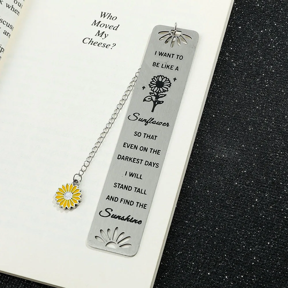 Stainless Steel Inspirational Bookmark Paper Sign Pendant Paging Marker Creative Metal Reading Book Clip Stationery Learning