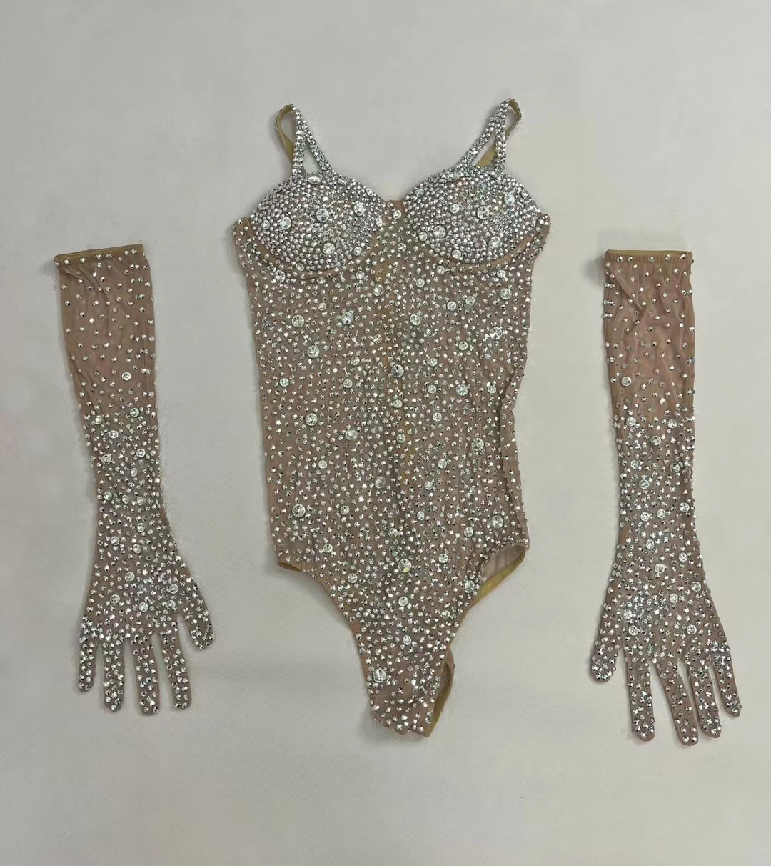 Shizuan Flashing Diamonds Skinny Bodysuit with Gloves Stage Bar Nightclub Performance Dance Costume Evening Party Show Outfit