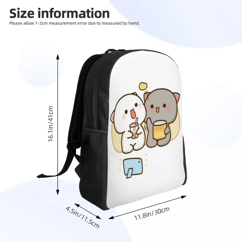 Ransel bepergian pria wanita, tas punggung sehari-hari, tas komputer sekolah, tas buku pelajar kuliah, ransel perjalanan keripik makan kucing dan persik dan Goma Mochi