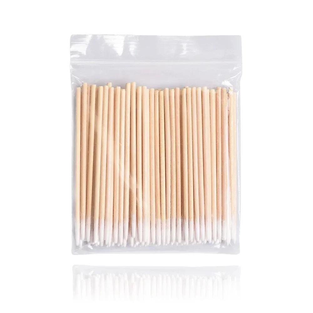 100pcs Disposable Ultra-small Cotton Swab Lint Free Micro Brushes Wood Cotton Buds Swabs Eyelash Extension Glue Removing Tools