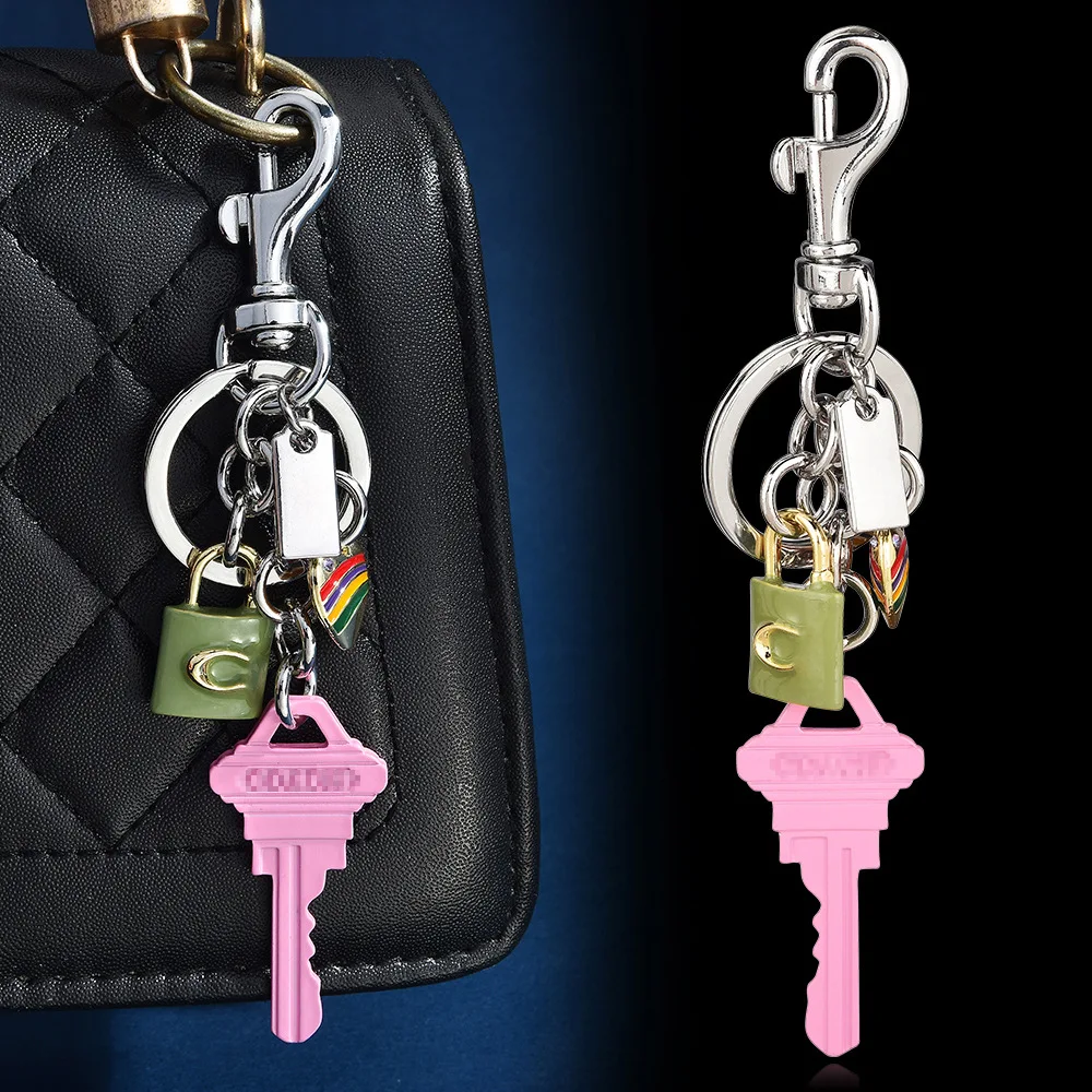 Lock Heart Keychain Enamel Bag Charm Pendant for Women Fashion Sweet Car Key Ring Chain Jewelry Handbag Accessories Gift