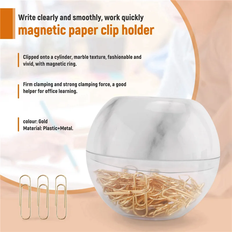 Золотые скрепки для бумаг элегантного магнитного мраморного белого цвета, 28 мм, 100 скрепок в коробке