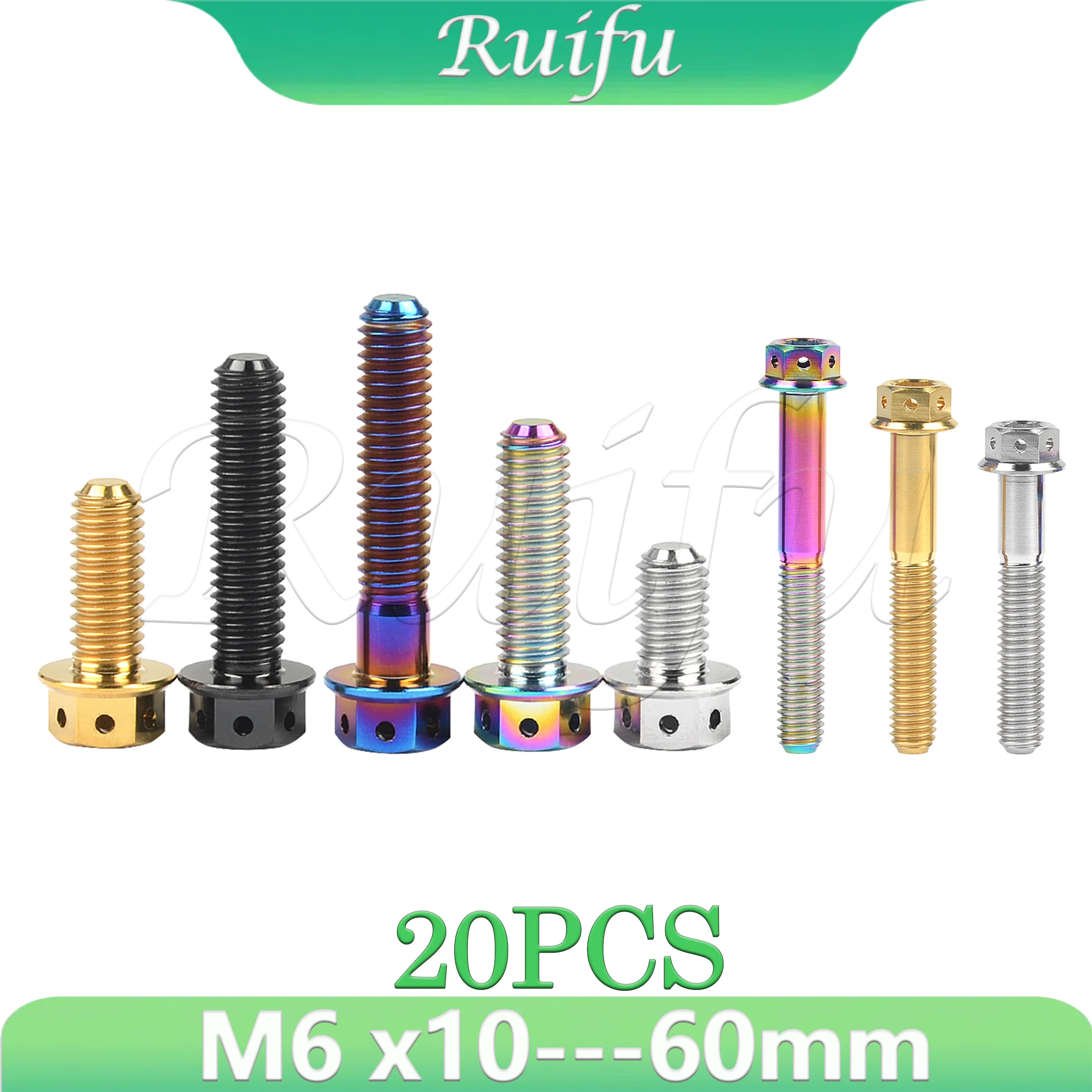 

Ruifu Titanium Bolt 20PCSM6x10 15 20 25 30 35 40 45 50 55 60mm Flange with Holes Hex Head Screw for Motorcycle Brake Calipers