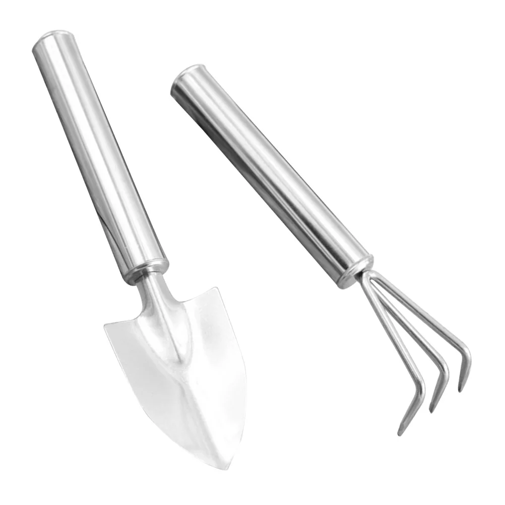 

2pcs Garden Tools Set Stainless Steel Mini Shovel Rake For Bonsai Flowerpot Houseplants Gardening Soil Loosening Transplanting
