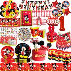 Mickey Mouse materiały urodzinowe jednorazowe zastawy stołowe talerz papierowy prezent z balonem dla dzieci Baby Shower dekoracje na przyjęcie